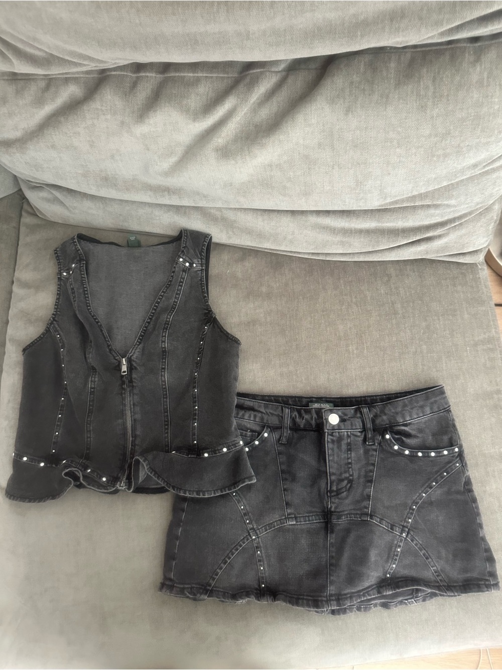 wild fable Black Denim Two-Piece Set with Silver Studs